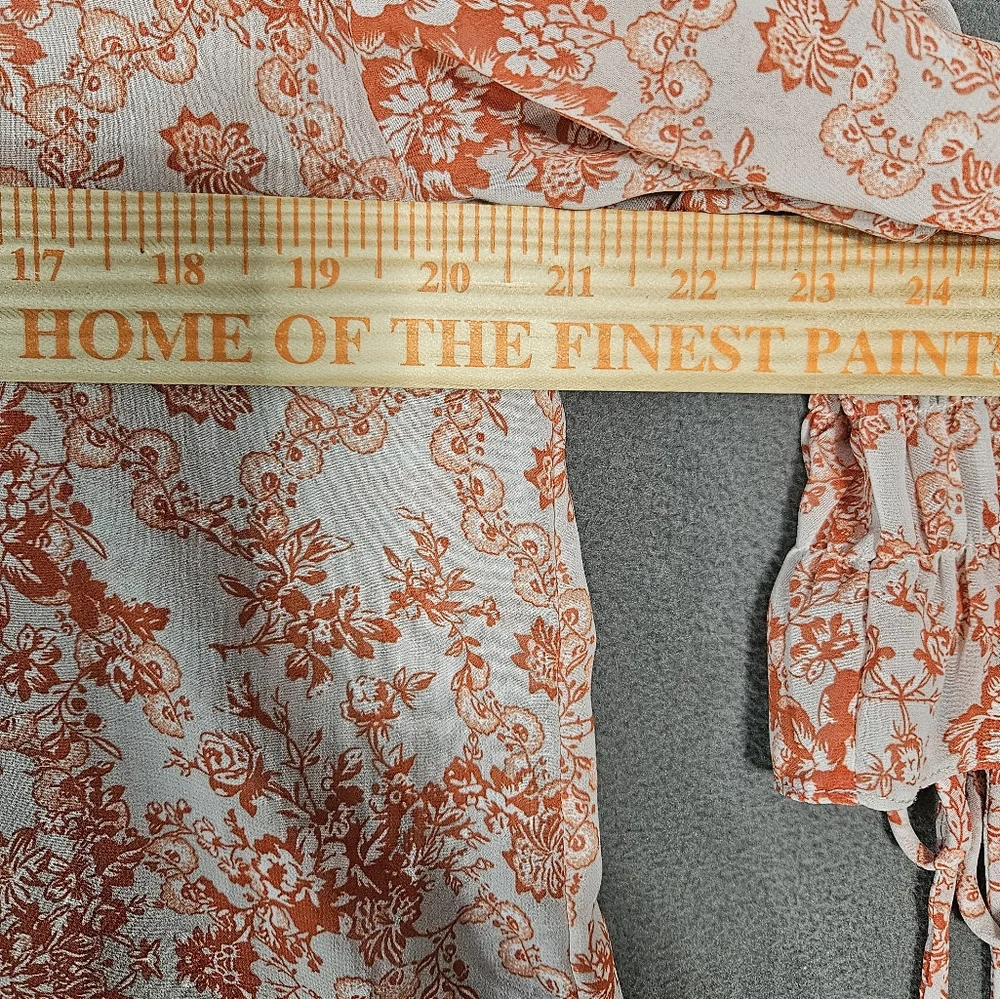 Umgee USA Large Popover Sheer Shirt Orange Floral Ruffle Sleeve Boho Cottagecore - Picture 7 of 11